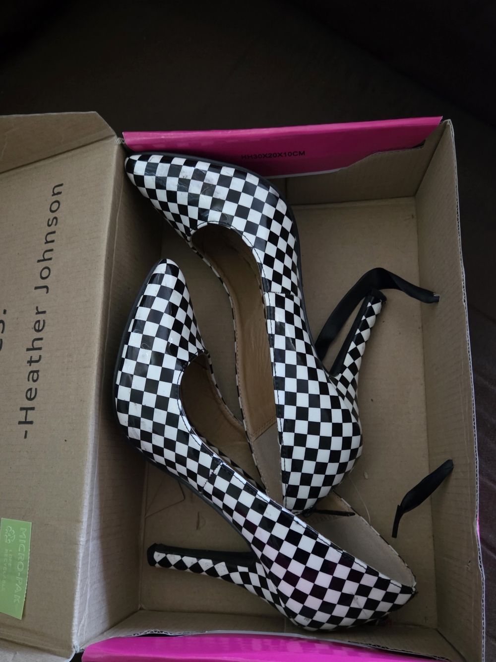Shiekh Black and White Checkered Pointed Toe Heels